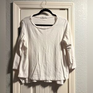 Cut Loose Linen Blend White Top Large Minimalist 3/4 Sleeve Tunic